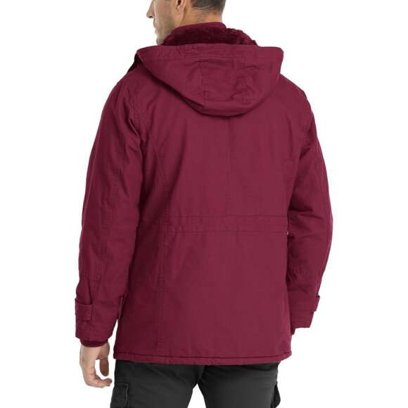 Mens Wine Red Thick Winter Jacket Hooded Fleece Lined Cotton Military Coat - Picture 6 of 6